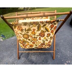 Vintage Floral Crewel Knitting Basket Folding Wood Frame Yarn Holder Needlepoint